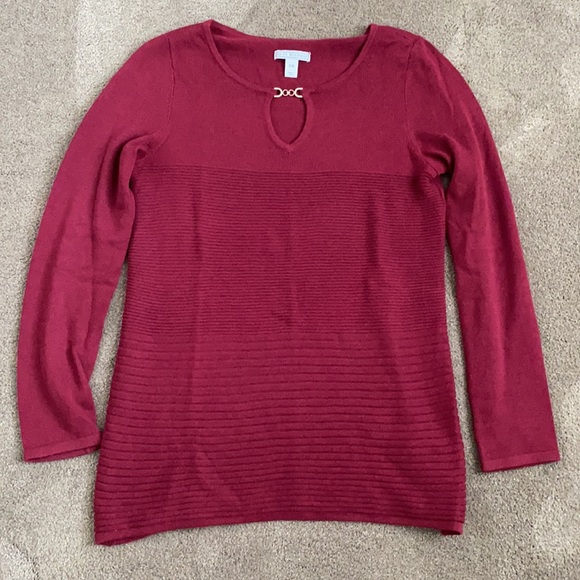 Dana Buchman ruby red/rust red tunic sweater with keyhole neckline - Picture 7 of 12